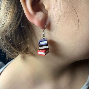 📚Handmade Polymer Clay Stackable Books Earrings📚